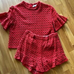 Madison Vibrant Red Eyelet Top